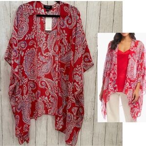 Karen Kane Paisley Floral Print Kimono Jacket Open Front Lightweight 2X NWT Red
